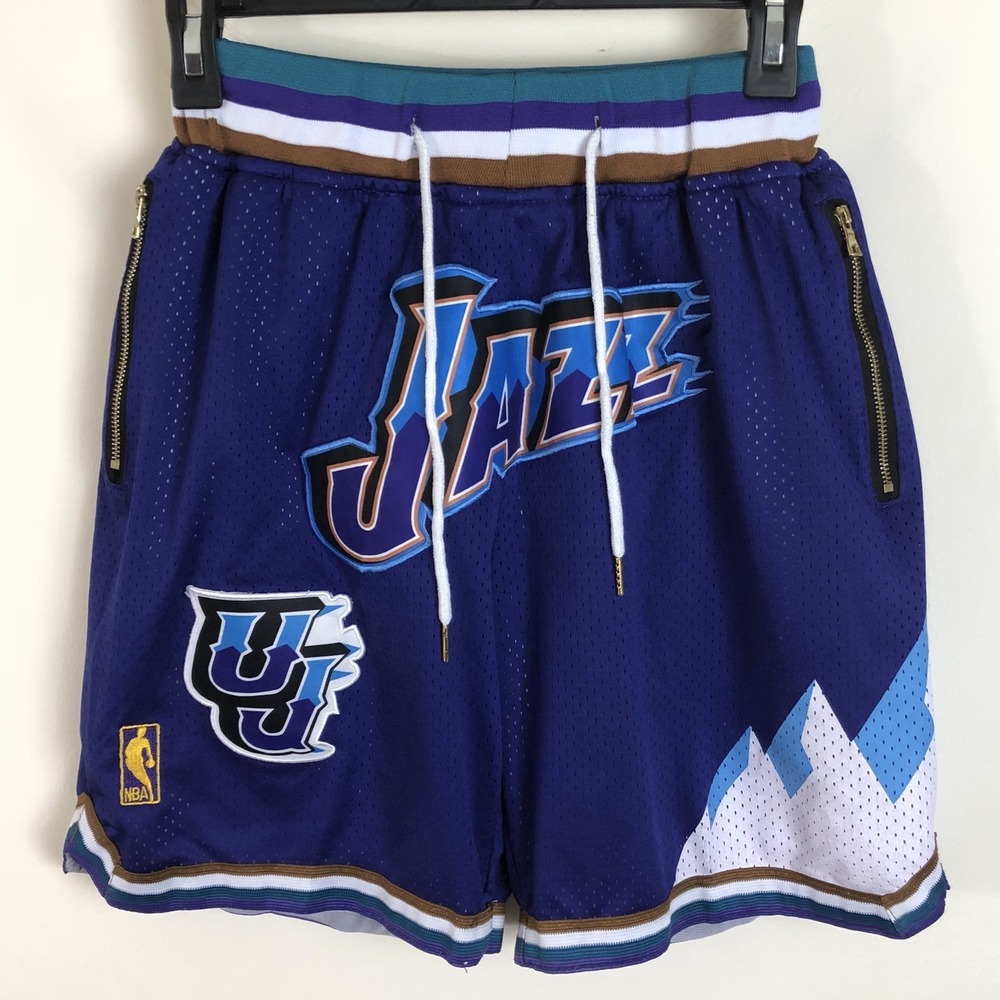 Utah Jazz Just Don 1996-97 Embroidered Print Basketball Shorts Sz S Purple NBA